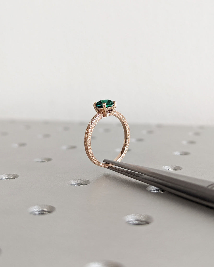 Vintage Emerald Engagement Ring, Unique Promise Ring for Women, Bridal Anniversary Ring, May Birthstone Ring, Deep Green Emerald, Art Deco