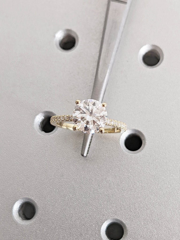 Round cut Moissanite Half Eternity Womens Wedding Ring | 14K 18K Gold Paved Diamond Hidden Halo Bridal Ring | Alternative Bridal Jewelry