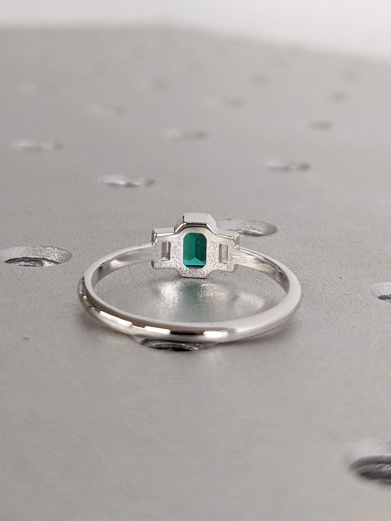 Unique May Birthstone Baguette Cut Lab Emerald Ring for Her | Bezel Set Emerald Proposal Anniversary Ring For Women | Antique Solitaire Ring