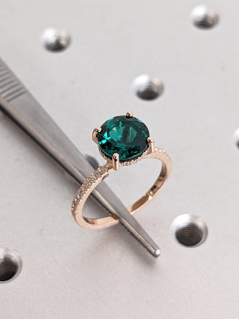 2ct Lab Grown Emerald Hidden Halo Women Wedding Anniversary Ring | 14K Rose Gold Moissanite Eternity Band| Alternative Bridal Jewelry