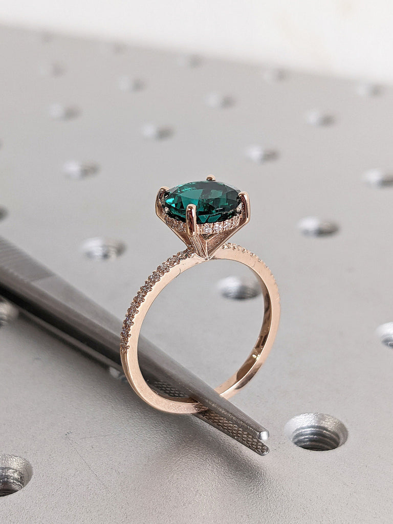 2ct Round cut Lab Grown Emerald Moissanite Hidden Halo Women Wedding Anniversary Ring | 14K 18K Solid Rose Gold Half Eternity Ring | May Birthstone