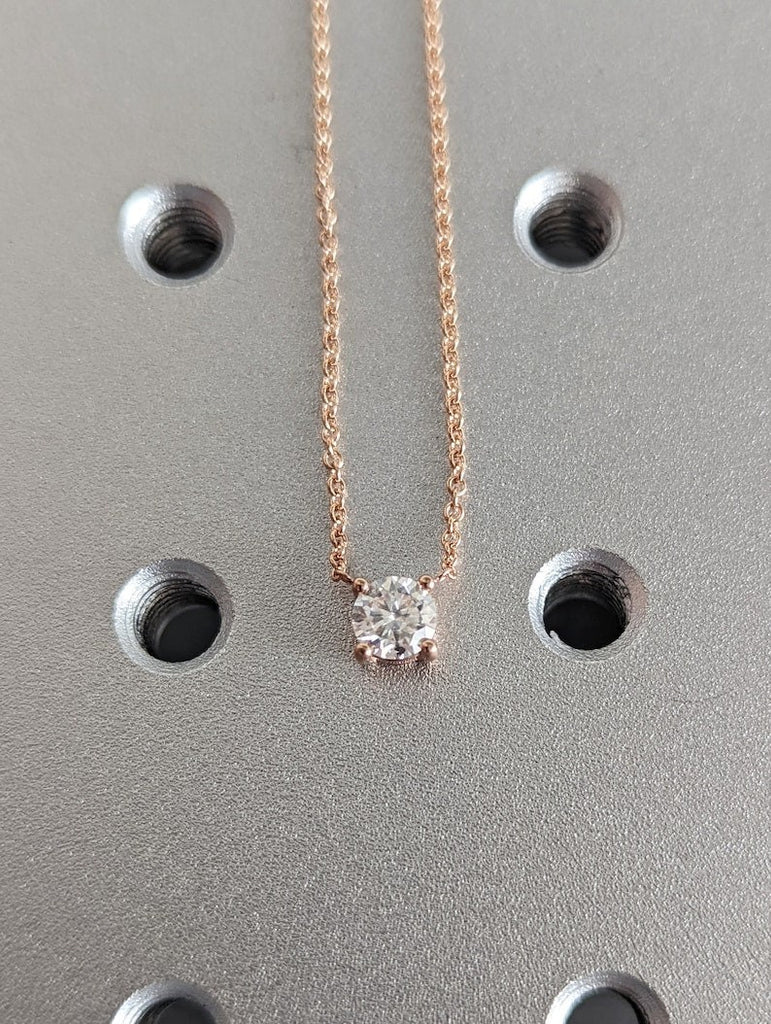 Attached Diamond on Chain, 14K Gold Diamond Necklace, Lab Grown Diamond Solitaire Necklace, Bridesmaid Necklace, Floating Diamond Solitaire