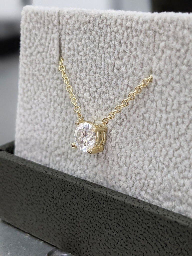 Attached Diamond on Chain, 14K Gold Diamond Necklace, Lab Grown Diamond Solitaire Necklace, Bridesmaid Necklace, Floating Diamond Solitaire