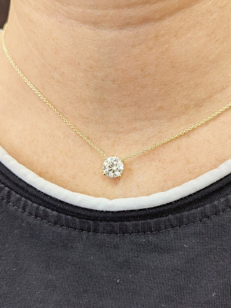 Attached Diamond on Chain, 14K Gold Diamond Necklace, Lab Grown Diamond Solitaire Necklace, Bridesmaid Necklace, Floating Diamond Solitaire