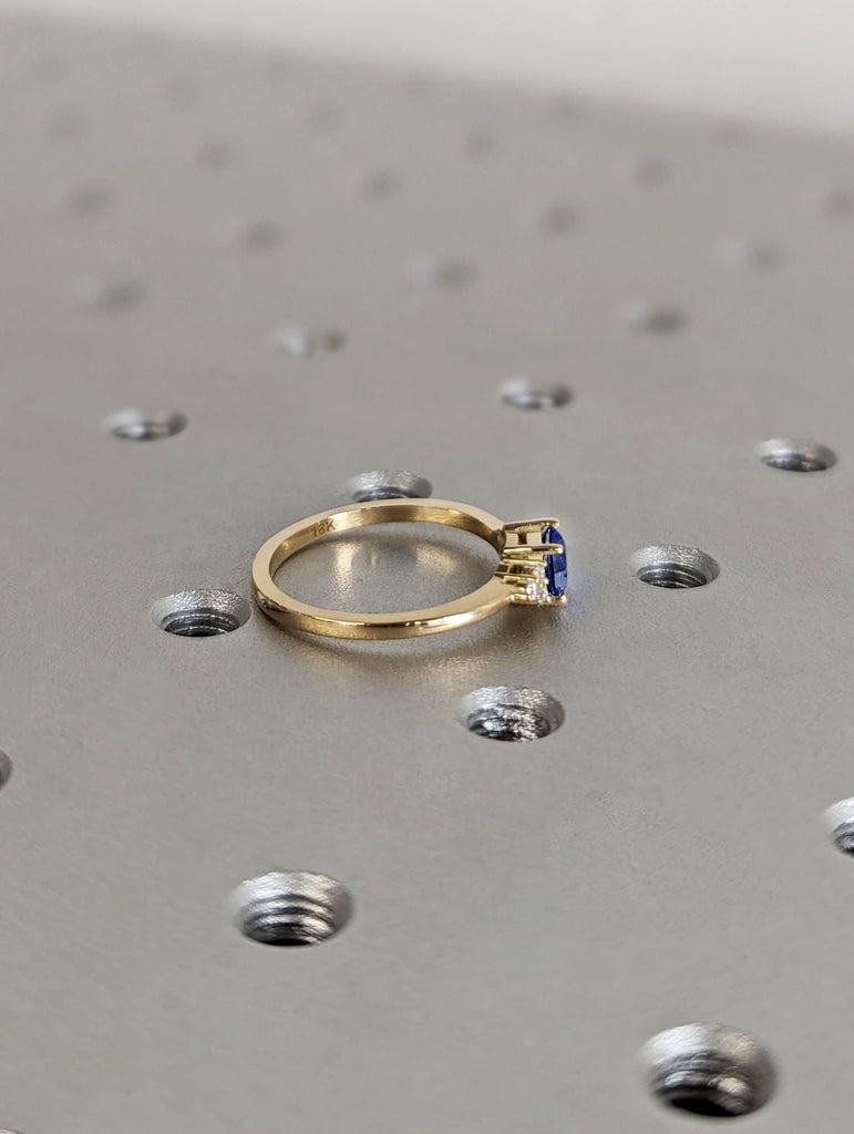 Lab Sapphire 14K 18K Solid Yellow Gold Promise Ring