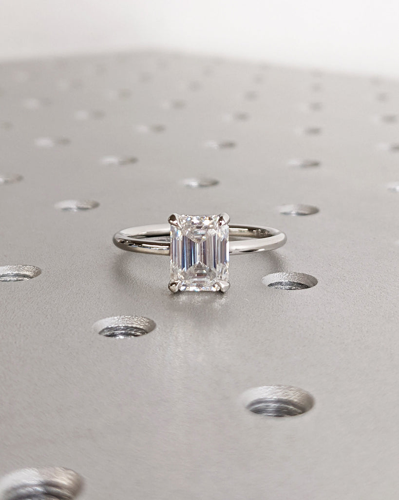 Emerald Cut Moissanite Solitaire Engagement Ring | Platinum or Gold | Promise Ring | Minimalist Wedding Anniversary Ring | Statement Ring