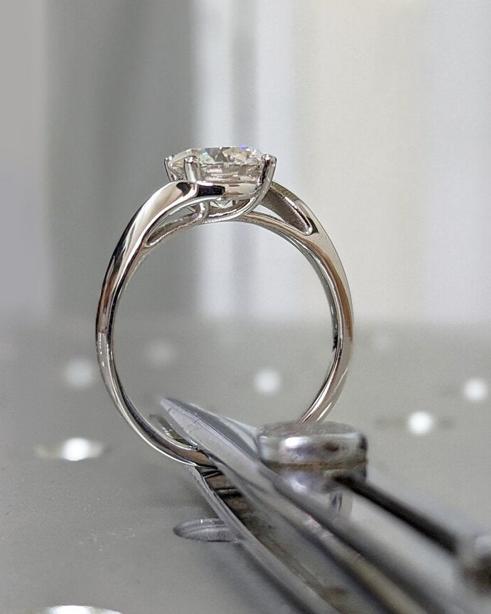 Round Cut Twist Gold Band Lab Created Diamond Engagement Ring, Diamond Wedding Rings, Unique Split Shank Gold Anniversary Gift Ring For Love