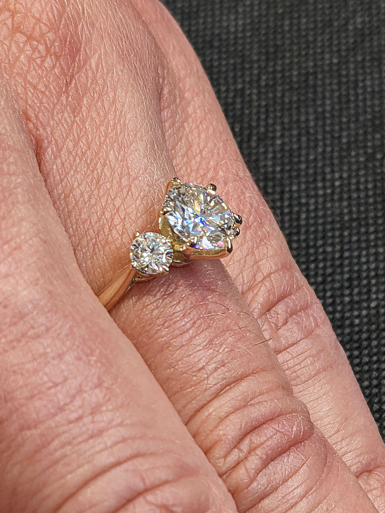 1.5ct Round Moissanite Multi Stone Women Wedding Anniversary Ring | Solid Gold, Platinum Jewelry | 3 Gemstone Personalized Commitment Ring