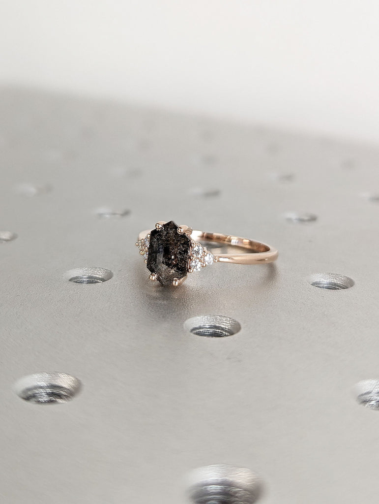 Natural Salt and Pepper Galaxy Diamond Rose Gold Wedding Band