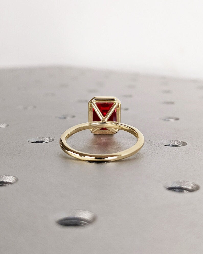 Bezel Set Ruby Ring 14K Solid Yellow Gold Gemstone Engagement Ring For Women -Dainty Promise Ring July Birthstone Anniversary Gift For Her