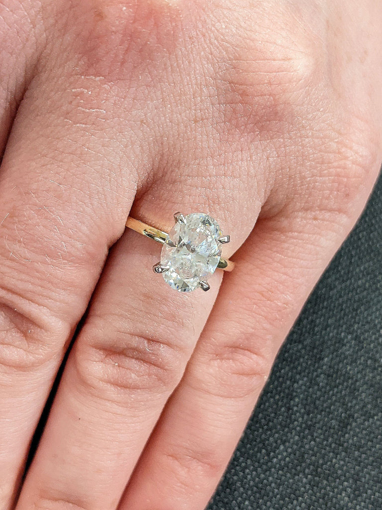 Solitaire Moissanite Open Gallery Setting Proposal Ring for Her | Dual Tone 14K 18K Solid Gold Dainty Women Wedding Band, Alternative Bridal