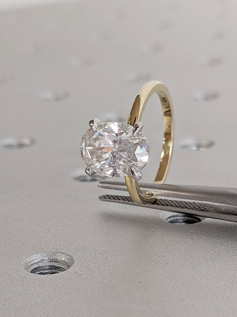 2ct Oval Lab Created Diamond Women Engagement Cocktail Ring | Unique Dual Tone White, Yellow Gold Band Proposal Ring Bridal Jewelry for Her