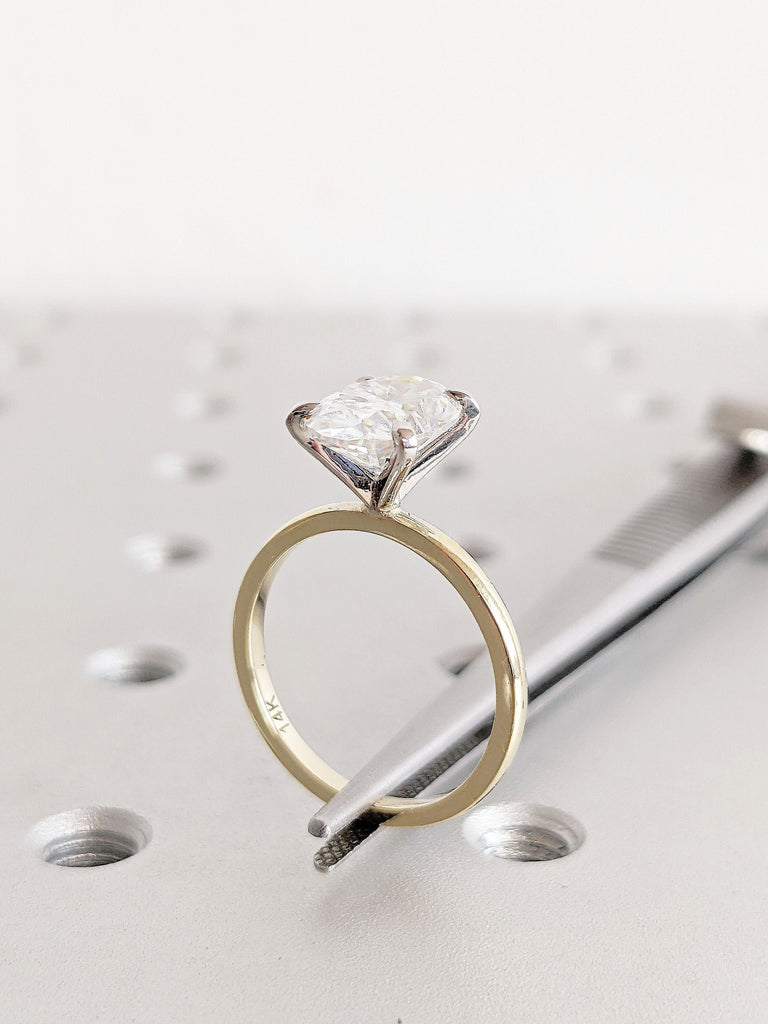 2ct Oval Lab Created Diamond Women Engagement Cocktail Ring | Unique Dual Tone White, Yellow Gold Band Proposal Ring for Her