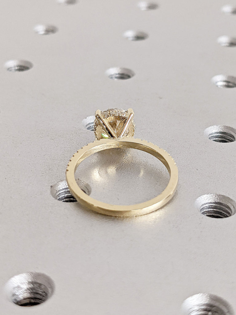 Round cut Moissanite Paved Diamond Hidden Halo Women Wedding Anniversary Ring | Real Gold Dainty Art Deco Bridal Band | Unique Gift for Her