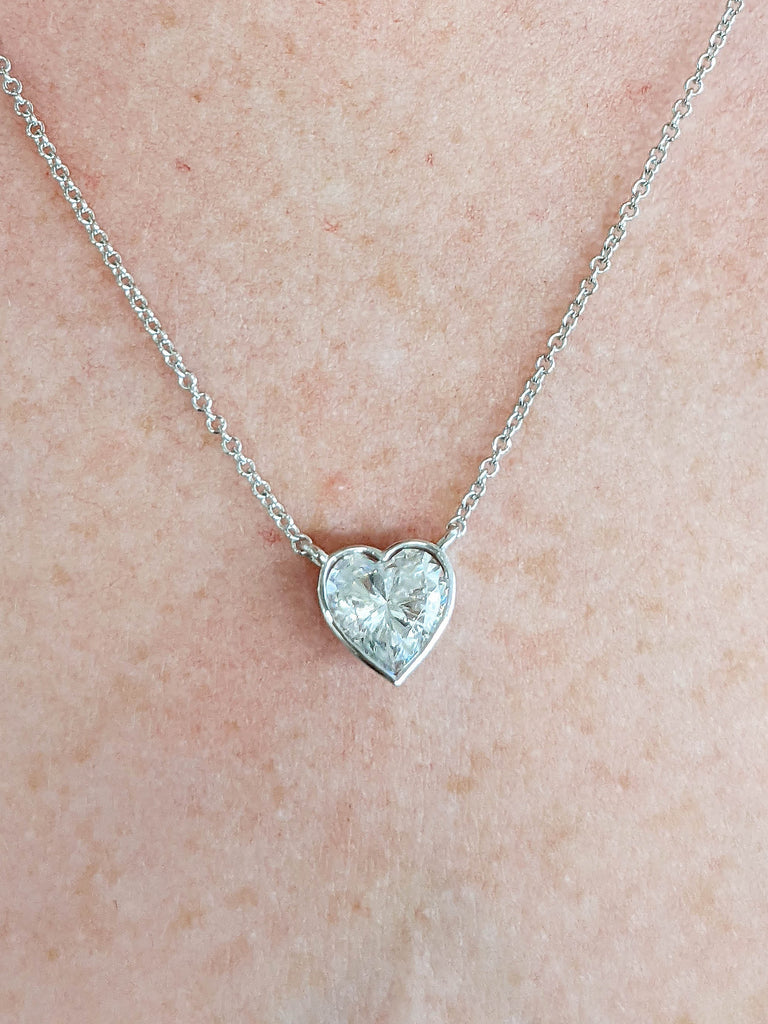 2ct Heart Shape Moissanite Solitaire Pendant Necklace. Birthday Anniversary Valentines Gift For Her. 14k 18k White Gold Chain