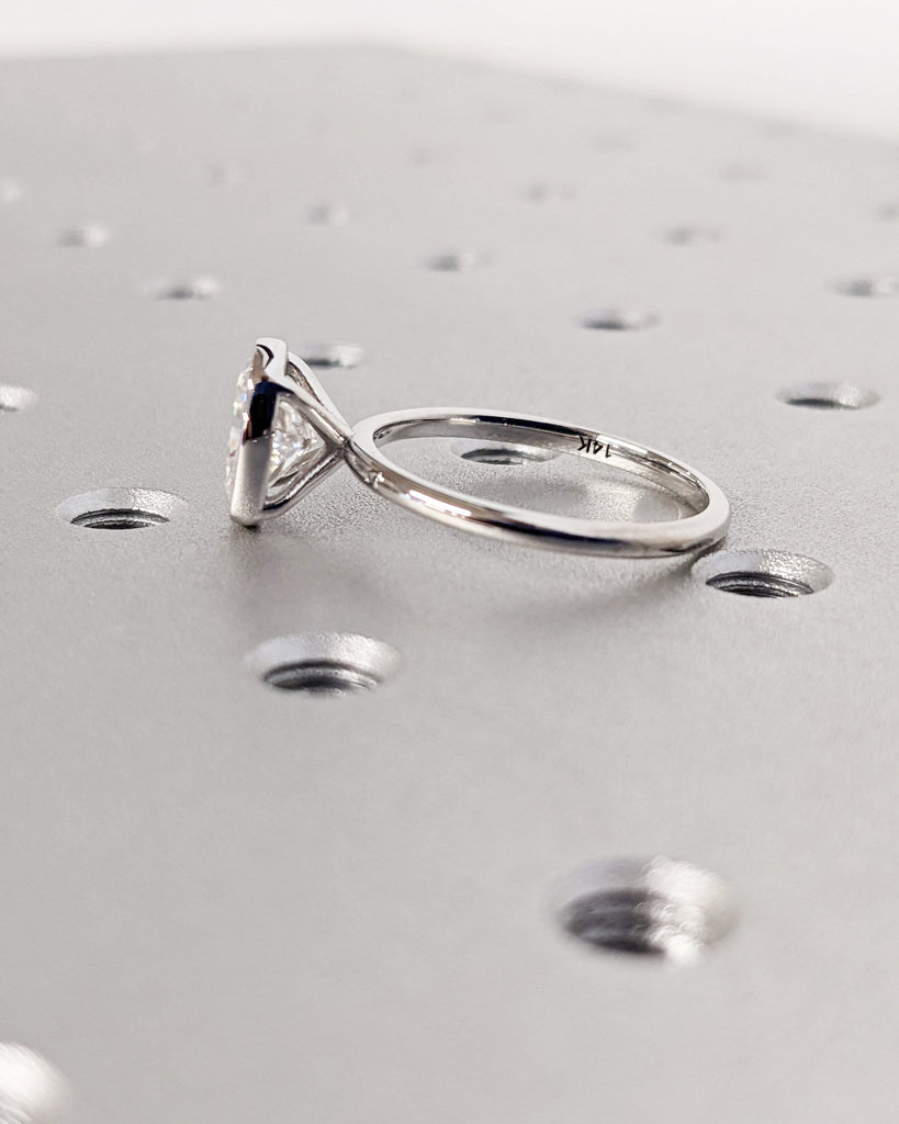 Elongated Cushion Cut Engagement Ring | Solitaire Bezel Set Lab Diamond Ring | 14K White Gold Ring | Unique Anniversary Gift Bridal Jewelry