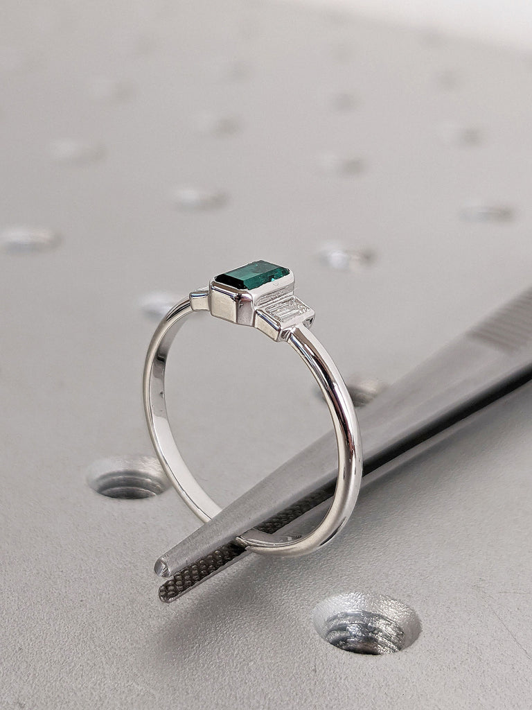 Unique May Birthstone Baguette Cut Lab Emerald Ring for Her | Bezel Set Emerald Proposal Anniversary Ring For Women | Antique Solitaire Ring