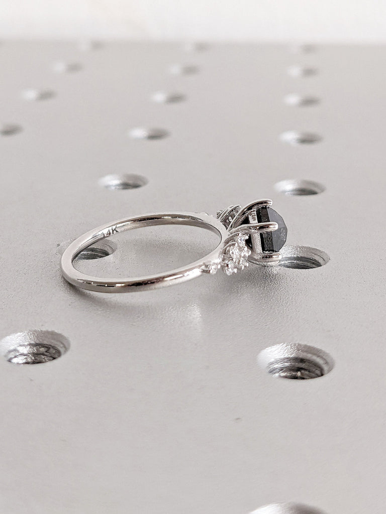 Hexagon cut Salt and Pepper Black Diamond Engagement Cocktail Ring | 14K 18K Solid White Gold, Multi Stone Moissanite Cluster Promise Ring