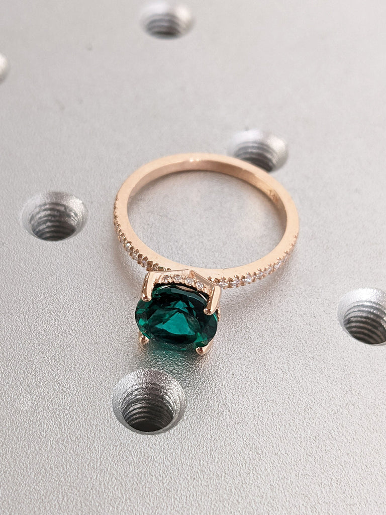 2ct Round cut Lab Grown Emerald Diamond Hidden Halo Engagement Cocktail Ring for Her | 14K Rose Gold Unique Promise Ring | May Birthstone