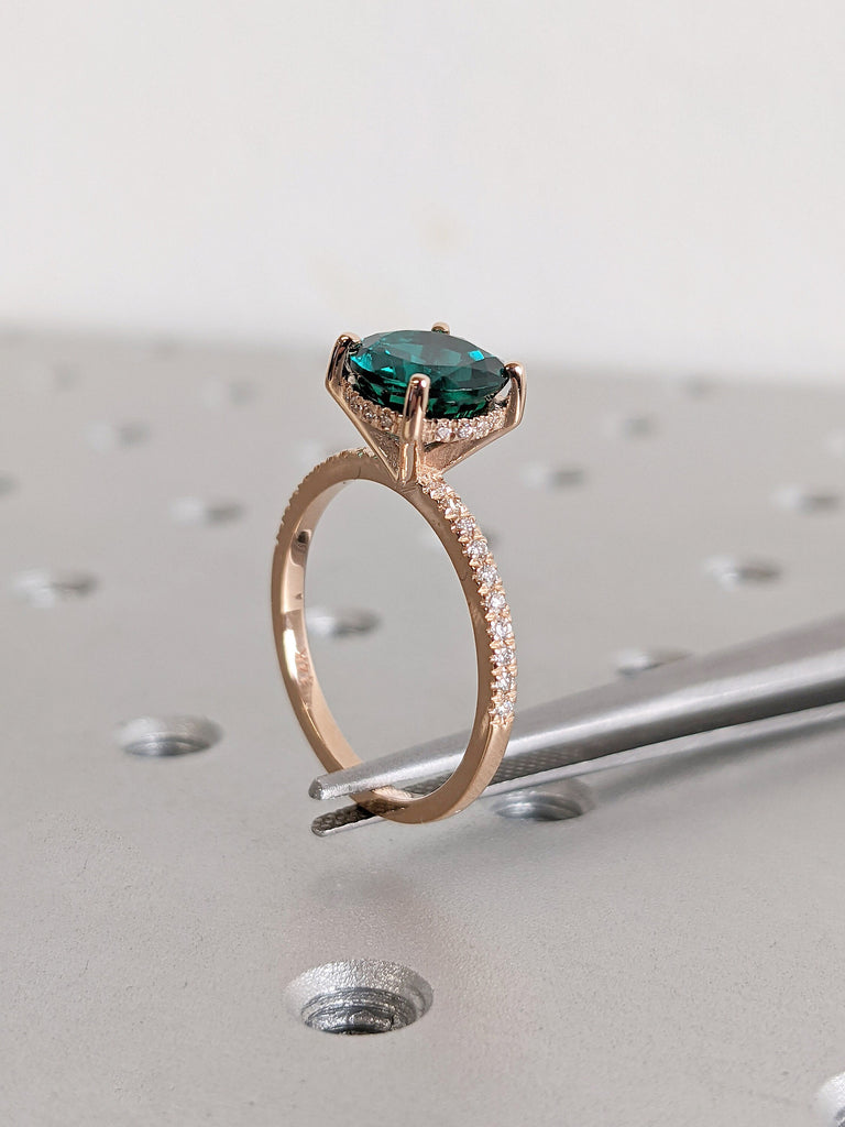 2ct Round cut Lab Grown Emerald Diamond Hidden Halo Engagement Cocktail Ring for Her | 14K Rose Gold Unique Promise Ring | May Birthstone