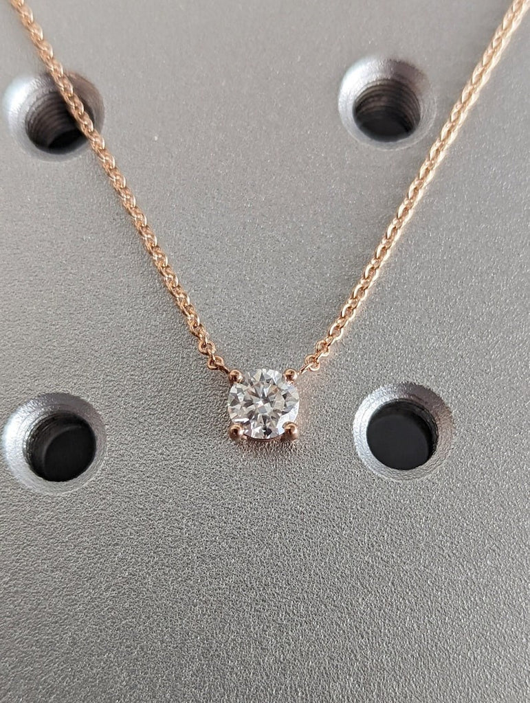 Attached Diamond on Chain, 14K Gold Diamond Necklace, Lab Grown Diamond Solitaire Necklace, Bridesmaid Necklace, Floating Diamond Solitaire