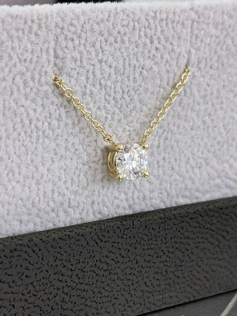 Attached Diamond on Chain, 14K Gold Diamond Necklace, Lab Grown Diamond Solitaire Necklace, Bridesmaid Necklace, Floating Diamond Solitaire