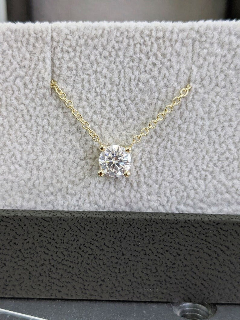 Attached Diamond on Chain, 14K Gold Diamond Necklace, Lab Grown Diamond Solitaire Necklace, Bridesmaid Necklace, Floating Diamond Solitaire