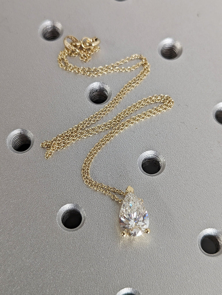 14K Gold Lab Diamond Pear Necklace, Solitaire Pendant, Teardrop Necklace, Pear Cut Diamond Necklace, Unique Diamond Necklace, Gift for Her