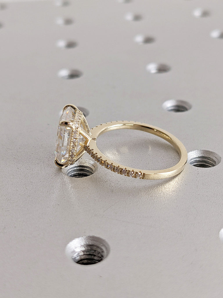 Solid Yellow Gold Lab Diamond Hidden Halo Women Wedding Anniversary Ring | Radiant cut Solitaire Ring Alternative Personalize Bridal Jewelry