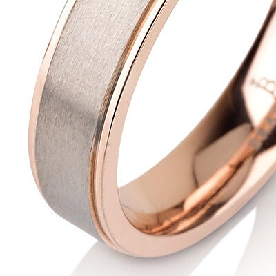 Rare Titanium Brushed Rose Gold Titanium Wedding Ring Plated Band 5mm