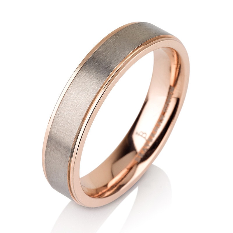 Rare Titanium Brushed Rose Gold Titanium Wedding Ring Plated Band 5mm