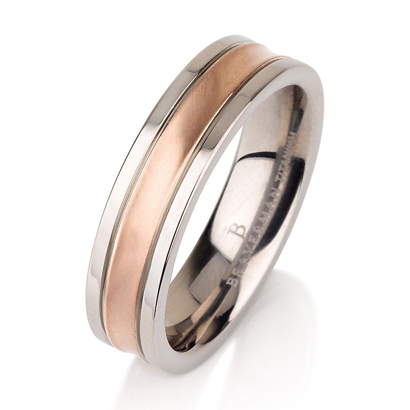 Titanium Brushed Rose Gold Plated Wedding Ring, Wedding Band 5mm.