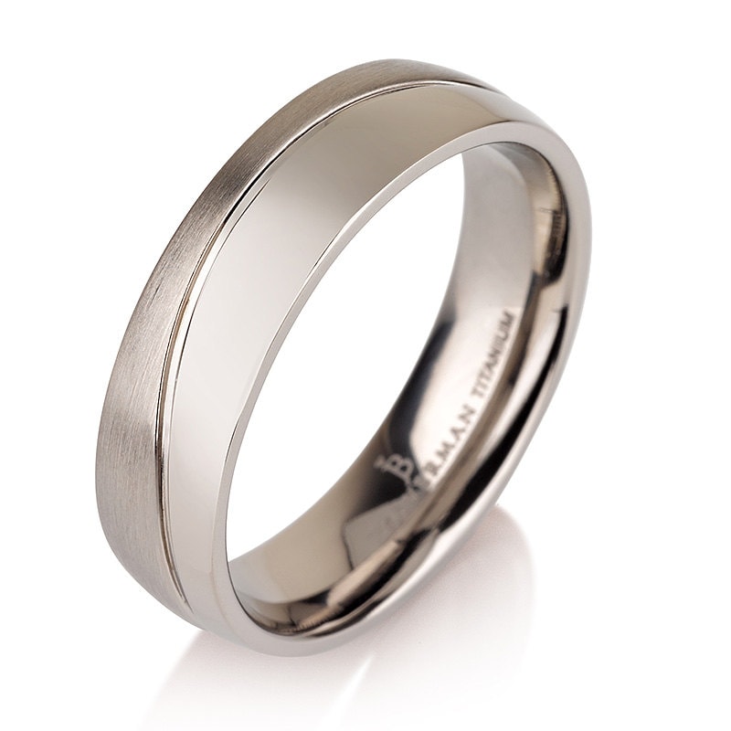 Braverman Curved Wedding Ring Wedding Band Titanium Half Polished Half Brushed Ring 6mm "The Wave"