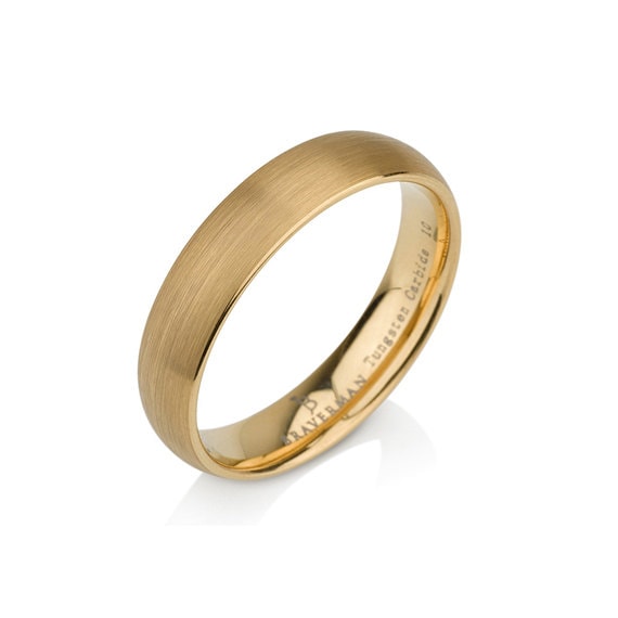 Rare Tungsten Ring Mens Wedding Band, 5 mm, yellow gold tungsten, yellow gold tungsten band 4-12 Half Sizes Comfort Fit