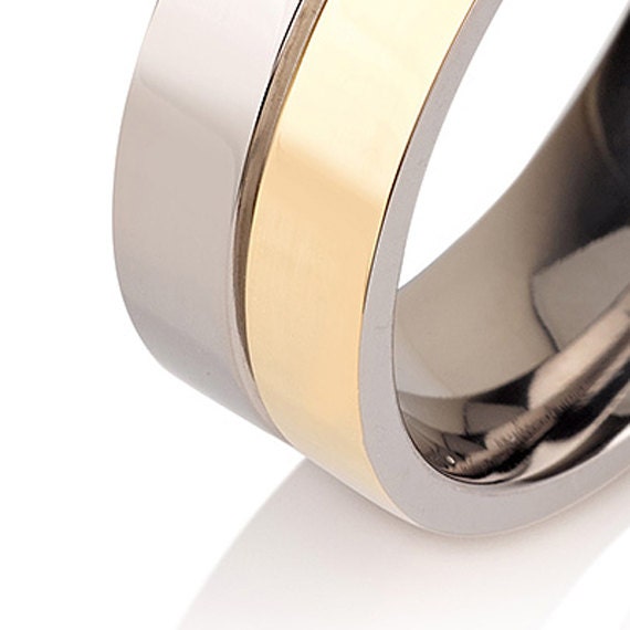 Mens Titanium Wedding Band Ring 7mm 8-12 Sizes 14k Yellow Plated Two Toned Comfort Fit High Polished, High Quality