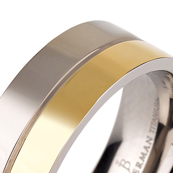 Mens Titanium Wedding Band Ring 7mm 8-12 Sizes 14k Yellow Plated Two Toned Comfort Fit High Polished, High Quality