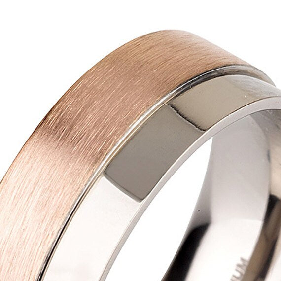 14k Rose Gold Plate Brushed Titanium Band, Titanium Wedding Ring, Titanium Wedding Band, Mens Wedding Band, 7mm Hand Engraved