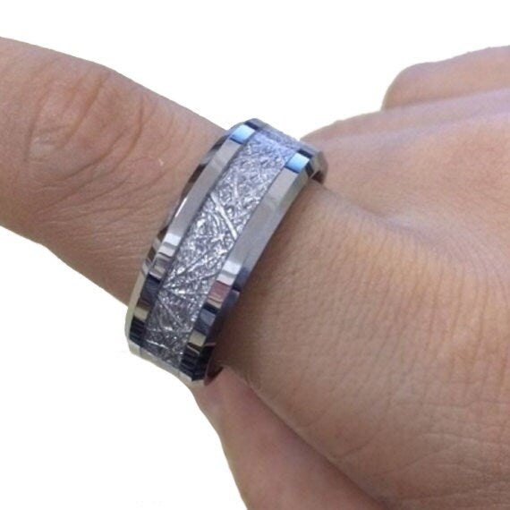 Meteor Ring - Meteorite Ring - Meteorite Band - Meteorite Ring - Tungsten Meteorite Ring - Meteorite Tungsten Ring Gibeon Meteorite