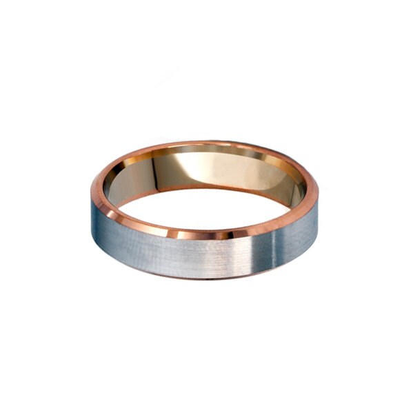 Beveled Pure Titanium Wedding Band, Brushed Rose Gold Titanium Wedding Ring, Rose Gold Plated Titanium Band 5mm