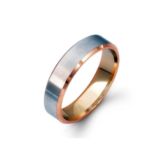 Beveled Pure Titanium Wedding Band, Brushed Rose Gold Titanium Wedding Ring, Rose Gold Plated Titanium Band 5mm