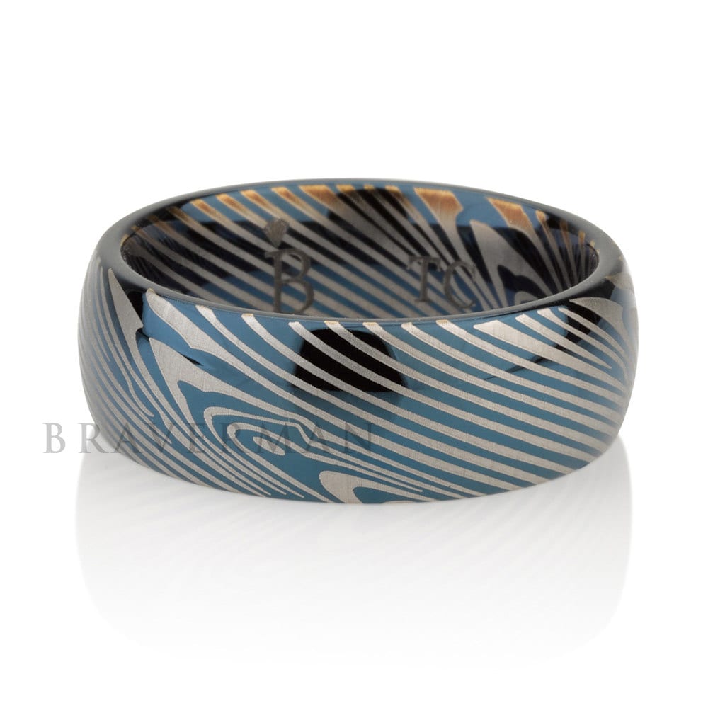 Mokume Gane Tungsten - Forged Ring - Mokume Band - Damascus Ring - Three Color Mokume - Mokume Wedding Bands - Mokumegane Engraving