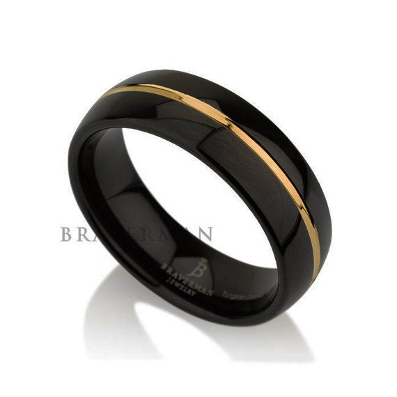 Black Tungsten Ring Yellow Gold Wedding Band Ring Tungsten Carbide 8mm 14K Tungsten Ring Man Wedding Band Male Women Custom Anniversary Size