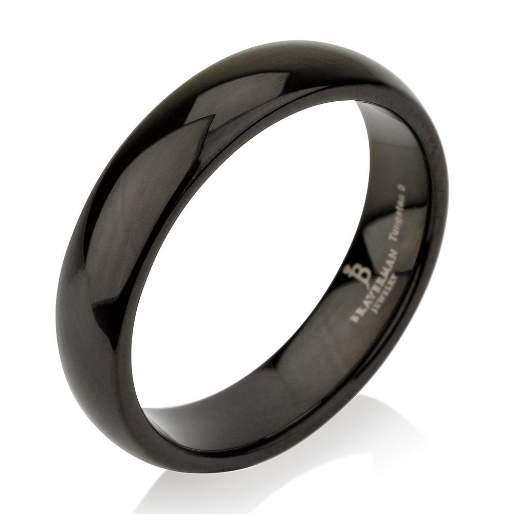 Black Domed Tungsten Ring Mens Wedding Band Ring, 5mm, Black Tungsten Band 4-15 Half Sizes Comfort Fit Shiny Polished