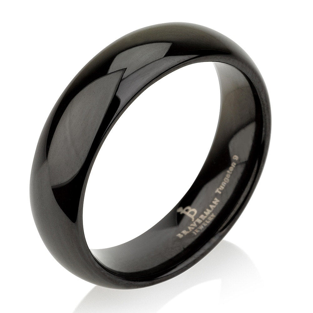 Mens Wedding Bands, Black Wedding Band, Black Tungsten Wedding Band, Black Tungsten Ring, Domed Band 6mm FREE Laser Engraving