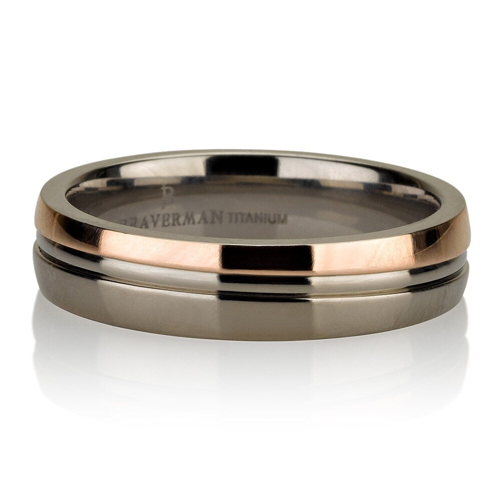 Titanium Wedding Band, Polished Rose Gold Titanium Wedding Ring, Rose Gold Plated Titanium Band 5mm