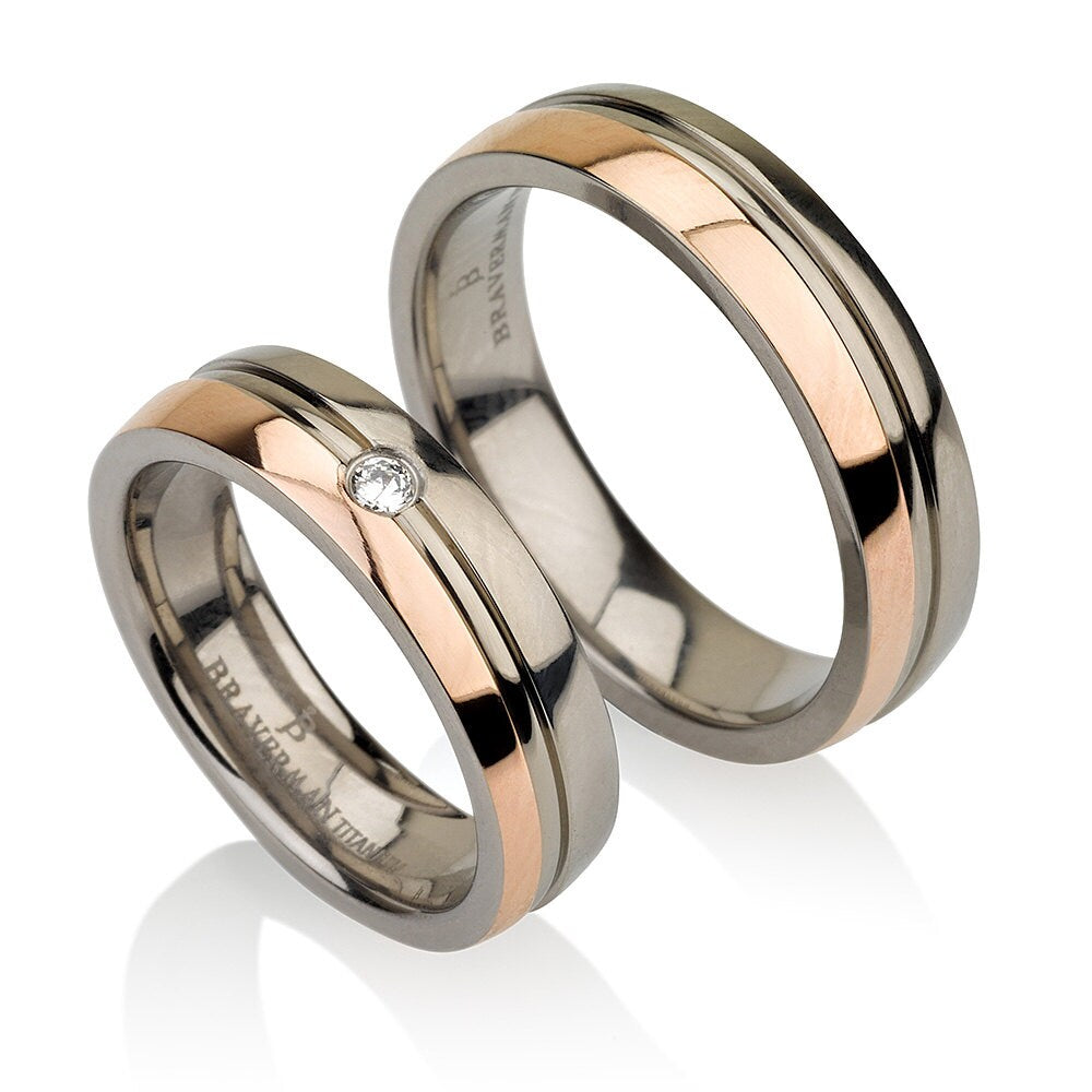 Titanium Wedding Band, Polished Rose Gold Titanium Wedding Ring, Rose Gold Plated Titanium Band 5mm