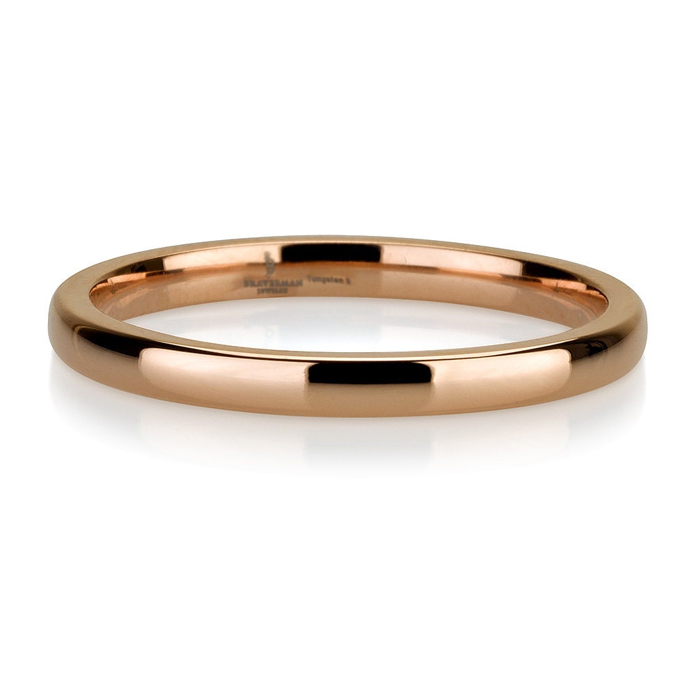 14k Rose Gold Domed Tungsten Wedding Bands Stacking Ring,Rose Gold Ring,Pink Gold,Delicate Ring,Stackable Ring,Skinny Rings,Wedding Band,2mm