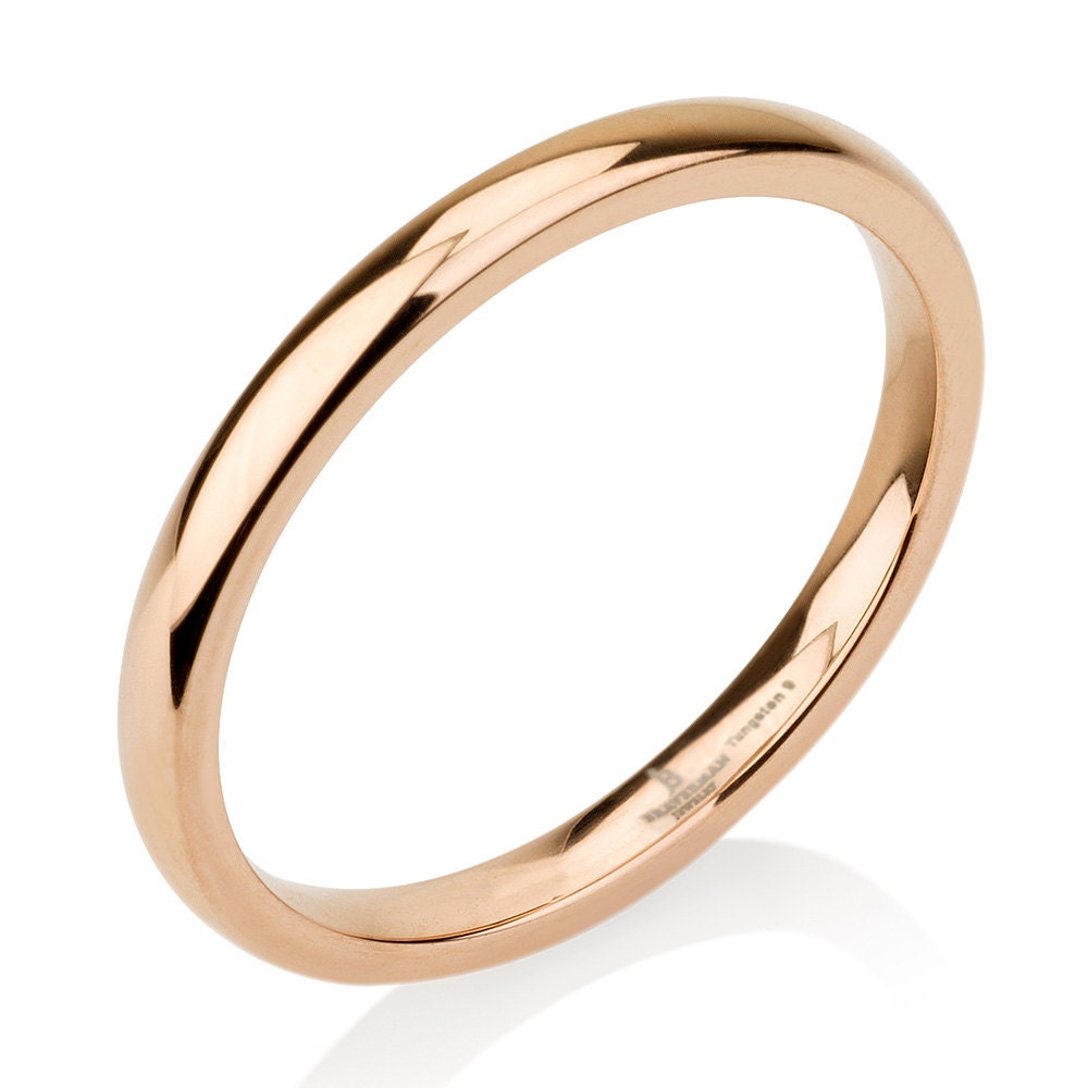 14k Rose Gold Domed Tungsten Wedding Bands Stacking Ring,Rose Gold Ring,Pink Gold,Delicate Ring,Stackable Ring,Skinny Rings,Wedding Band,2mm