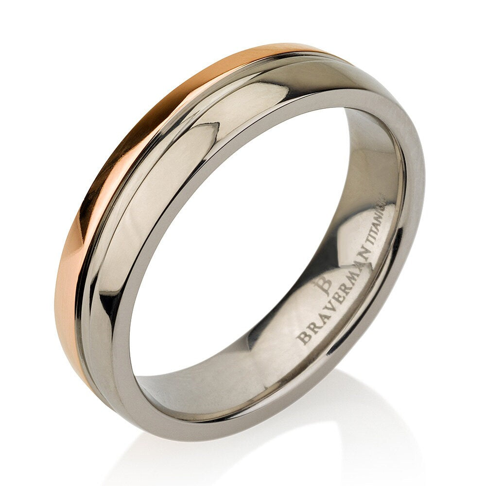 Titanium Wedding Band, Polished Rose Gold Titanium Wedding Ring, Rose Gold Plated Titanium Band 5mm