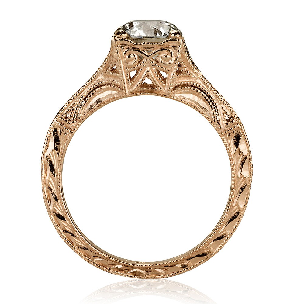 14K Rose Gold Art Deco Antique Engagement Vintage Petite Hand Engraved Filigree Engagement Ring